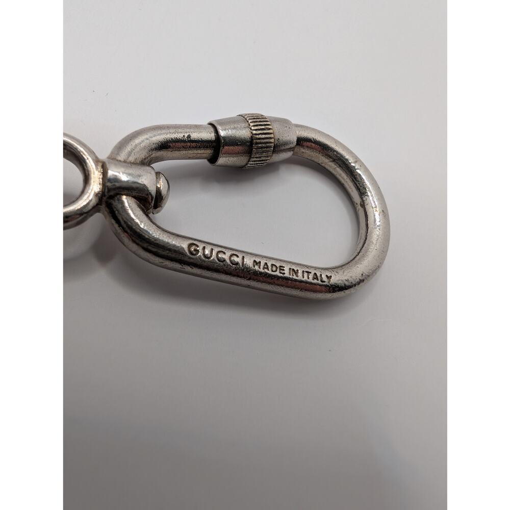 Gucci Double Carabiner Keychain Cylinder Logo Silver Tone Made in Italy - Picture 5 of 6